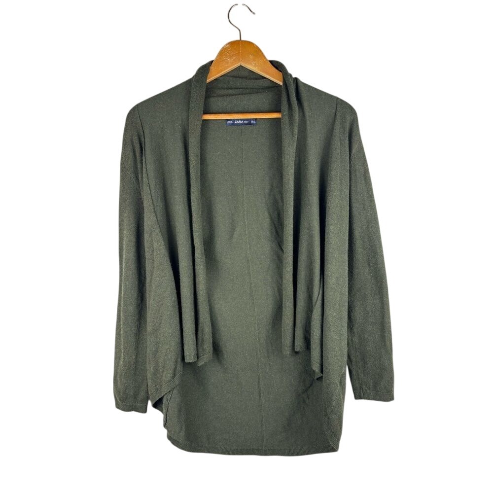 Zara Knit Women's Small Green Open Front Sweater Cardigan Basic Casual Staple